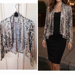 Women’s Yvonne Marie Sequin Silver Jacket/ Blouse Small